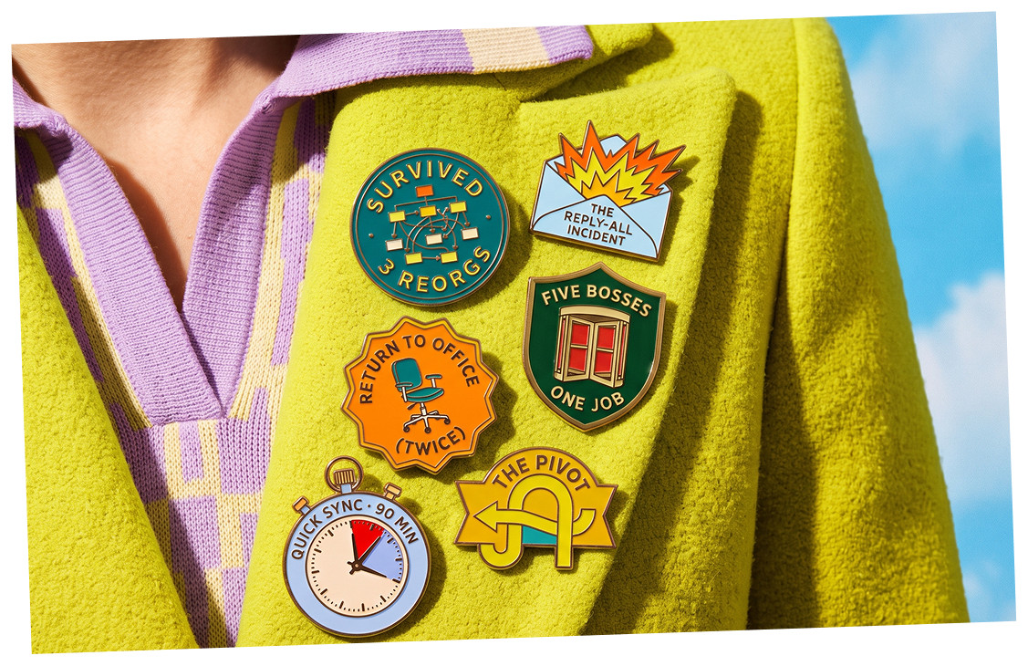 Jacket covered in work pins